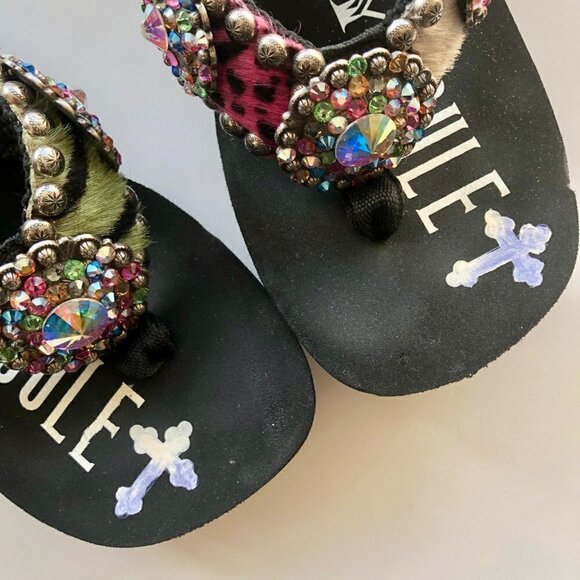 GYPSY SOULE Black Platform Flip-flops BeDazzle Swarovski Crystal Rhinestones 8 - Picture 12 of 16